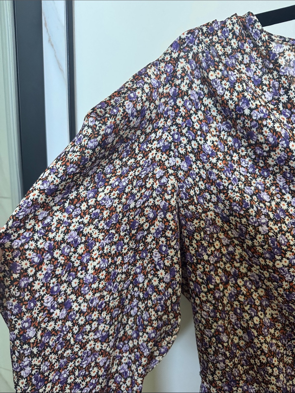 Zara Purple Floral V-Neck Long Sleeve Mini Dress - Picture 5 of 13